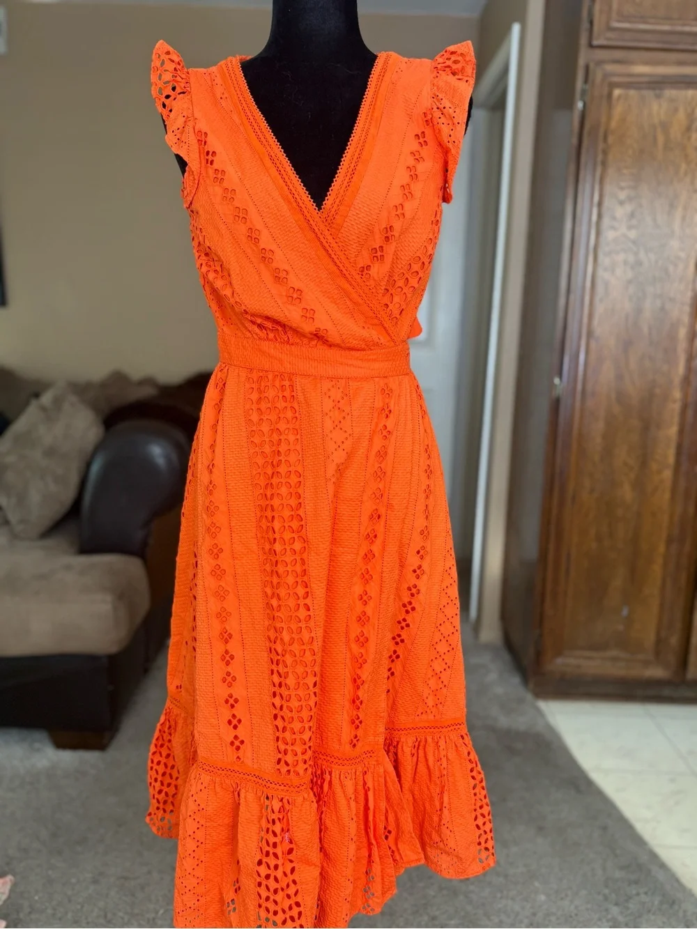 J Crew Women's Orange Eyelet Wrap Dress size 4